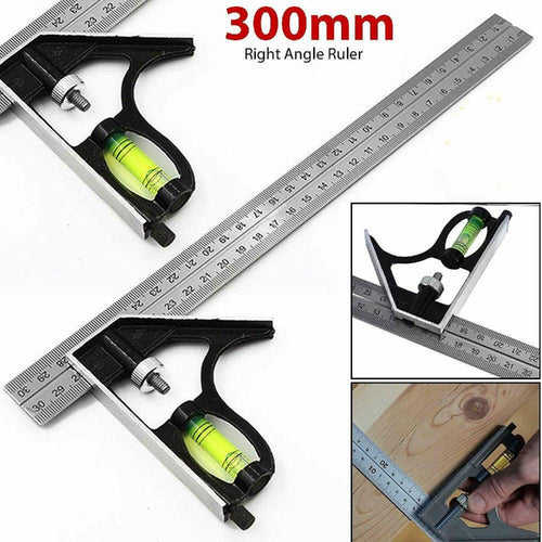 12inch Adjustable Combination Right Angle Ruler 45 / 90 Degree with Bubble Level Gauge Measuring Tools for Woodworking